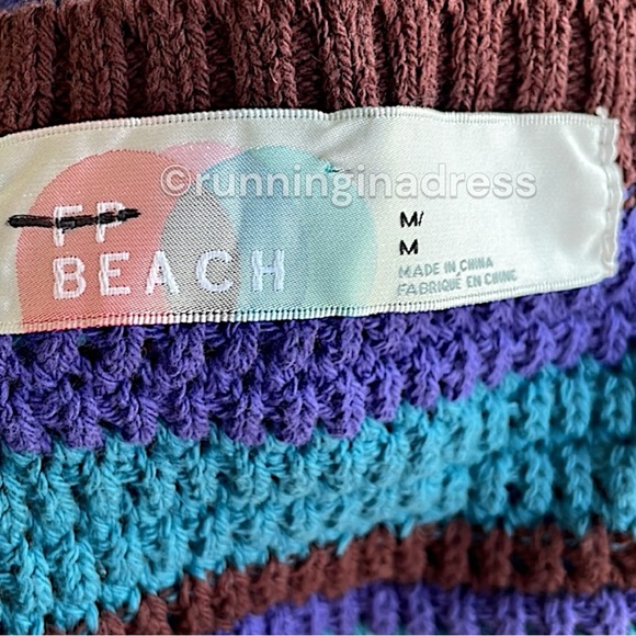 NWOT Free People Beach June Fauxchet Striped Sweater Halter Top Size Medium Blue - Picture 5 of 7